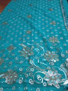 Aqua Blue Embroidered Saree