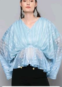 Sassafras White And Blue Peplum Top