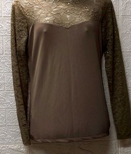 Mango Brand Medium Size Lace Mendhi Colour Top