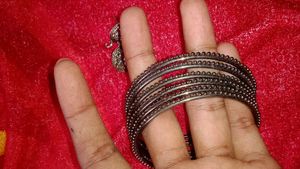 Silver Oxidized Bangle And Earrings