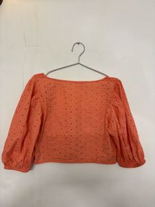 Dusk Orange Eyelet Square Neck Croptop/Blouse