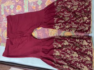 Maroon Embroidered Garara Set