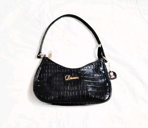 Black Croc Embossed Shoulder Bag