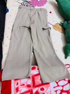 Beige Wide Leg Cargo Pants