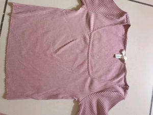 Pink Ribbed Long Sleeve Top