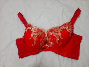 Red Embroidered Bra