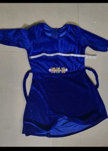 Adorable Blue Velvet Dress With Embroidery