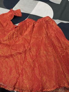 Red &amp; Gold Indian Skirt Set For Kids