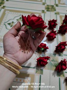 Hair Bun Pin In  Artificial Rose Flower