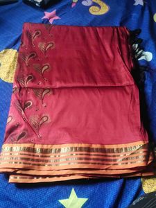 Maroon Sari with Gold Accents