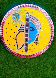 Lippan Art Mirror Wall Decor Handmade - Kanha Ji