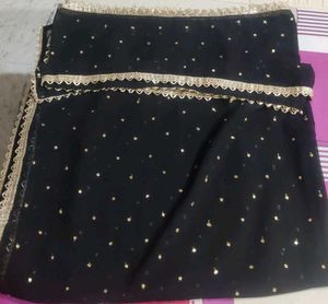 Black &amp; Golden Sequence Embroidered Kurti &amp; Shara