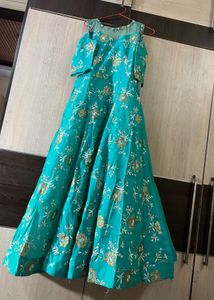 Teal Floral Embroidered Anarkali Dress with Dupatt