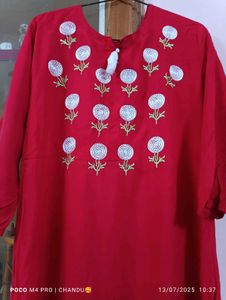 Red Embroidered Kurta