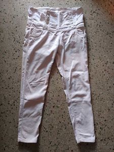 White High-Waisted Button-Up Pants