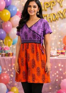 Orange and Purple Multicolored Mini Dress