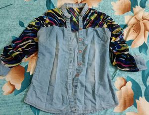Stylish Denim &amp; Print Top. cash only