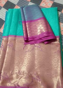 Cyan Blue And Purple Border Wedding Wear Saree