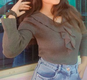 Gray Ruffle Top