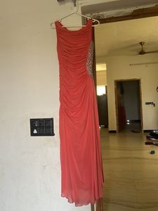 Coral Formal Gown with Embellishments