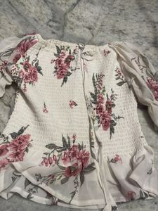 Floral Smocked Top with Chiffon Sleeves