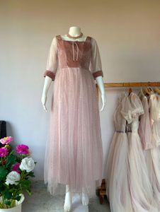 pink shimmery velvet bodice gown