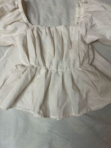 White Puff Sleeve Peplum Top