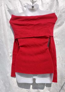 Red Off-Shoulder Knit Top ♥️🍒