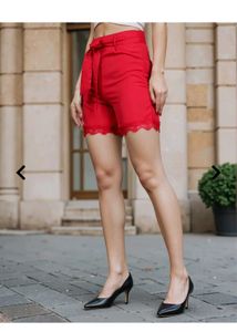 Mini length High Rise lace trim shorts