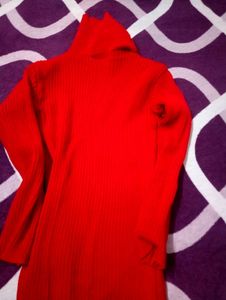 Combo Red And Cream Turtleneck Ribbed Sweater