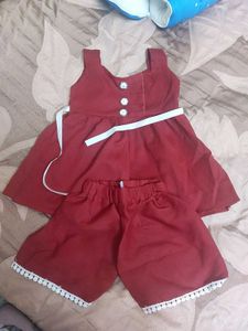 Cute Red Frock Set For 6-9 Month Old Girl