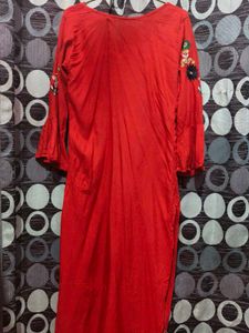 unused Red Embroidered Kurta