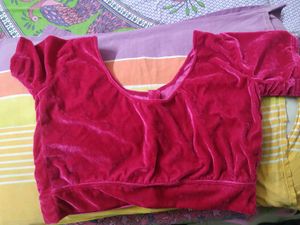 Elegant Pink Velvet Saree Blouse