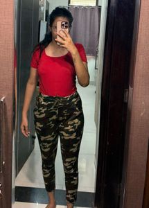 Army Print Pants with Elasticated Waist