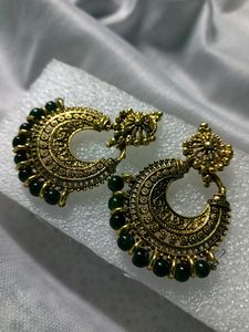 Beautiful Golden Earing With Green Pearls For Woma