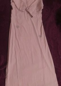 Peach Pink Straight Kurti and White coat model top