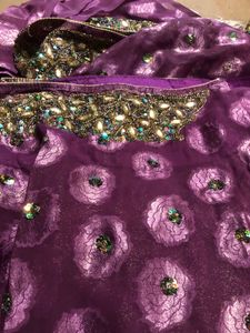 Heavy Embroidered Purple Saree With Blouse