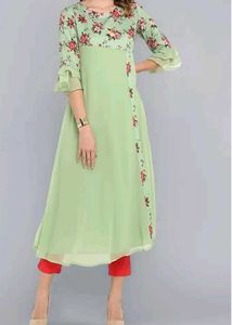 Women&#39;s Light Green PolyCrepe A- Line Kurta