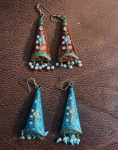 2 pairs Meenakari Statement Earrings