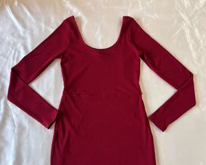 Forever21 Maroon Red Ribbed Midi Bodycon Dress