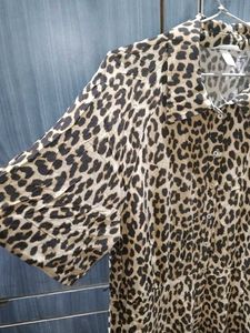 H&amp;M Leopard Print Midi Shirt Dress