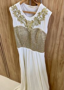 Elegant White &amp; Gold Maxi Dress