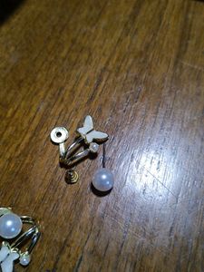White Pearl Earrings Butterfly