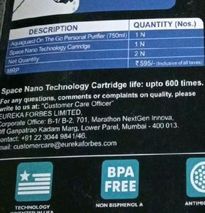 Eureka Forbes Water Filter Bottle
