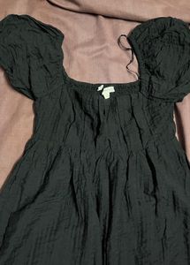 Black Crinkle Babydoll Dress