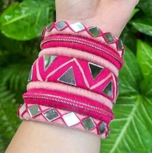 Pink Mirror Work Bangles 💖