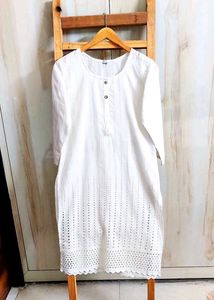 Embroidery Work White Cotton Kurti Size-34