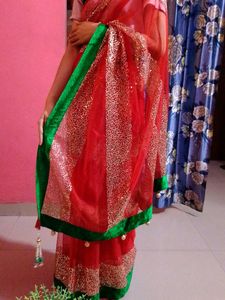 Green Velvet Blouse And Saree