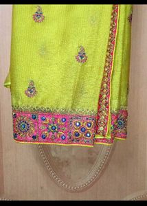Light Lime Green heavy border work saree