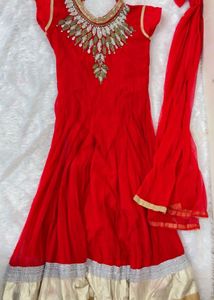 Red Embroidered Anarkali suit set